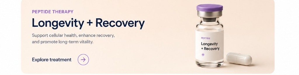 Longevity + Recovery peptide therapy — support cellular health, enhance recovery, and promote long-term vitality